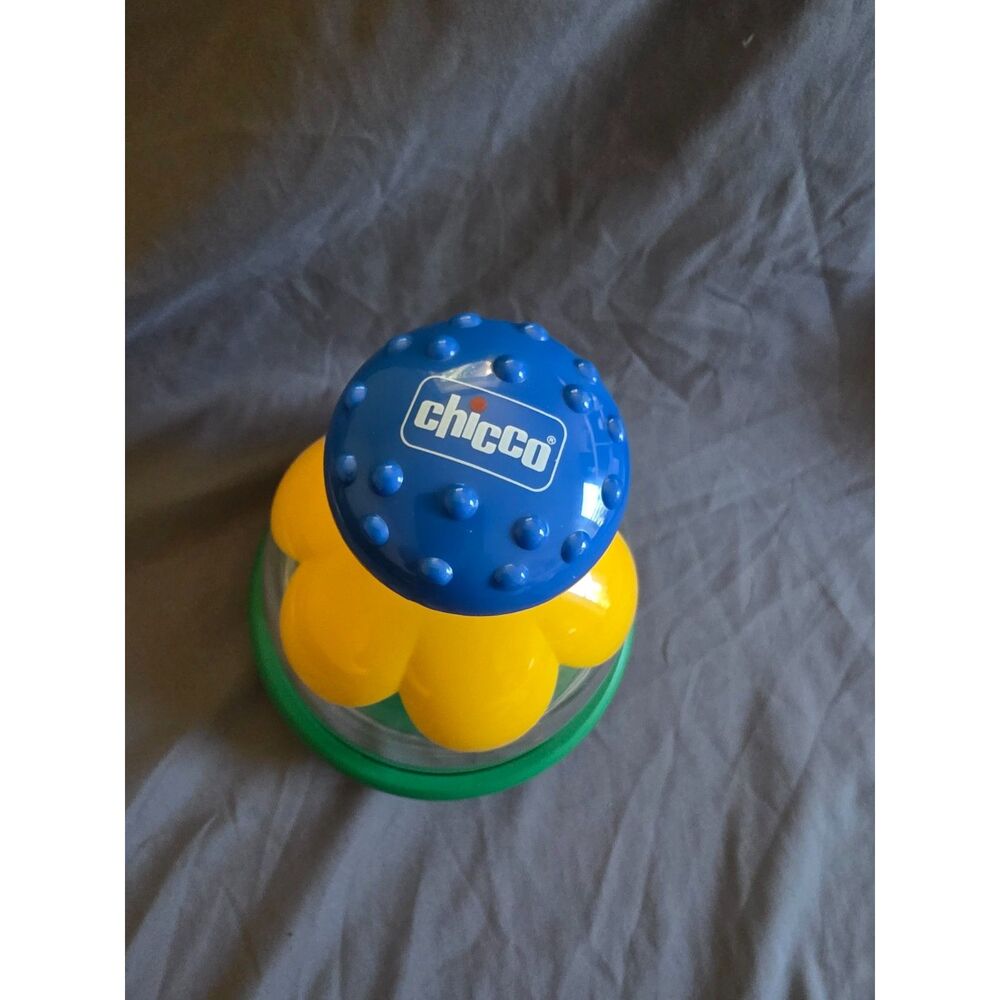 Vintage Chicco Push Down Spinning Top Toy Ladybugs & Flowers Activity Toy